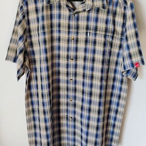 Men's Blue and Beige Plaid Shirt